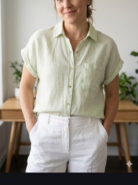 Philosophy Light Sage Linen Button-Down Shirt